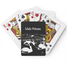 Witte pelikanen op zwarte klassieke speelkaarten