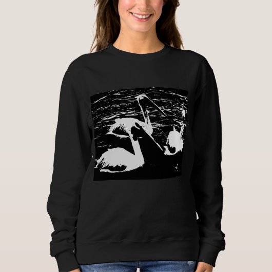 Witte Pelikanen op zwarte Sweatshirt (Voorkant)