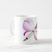 witte pen met roze lint koffiemok (Voorkant links)
