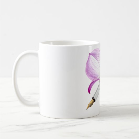 witte pen met roze lint koffiemok (Links)