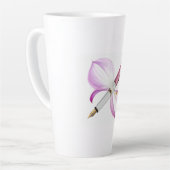 witte pen met roze lint latte mok (Linkerhoek)