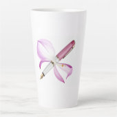 witte pen met roze lint latte mok (Voorkant)