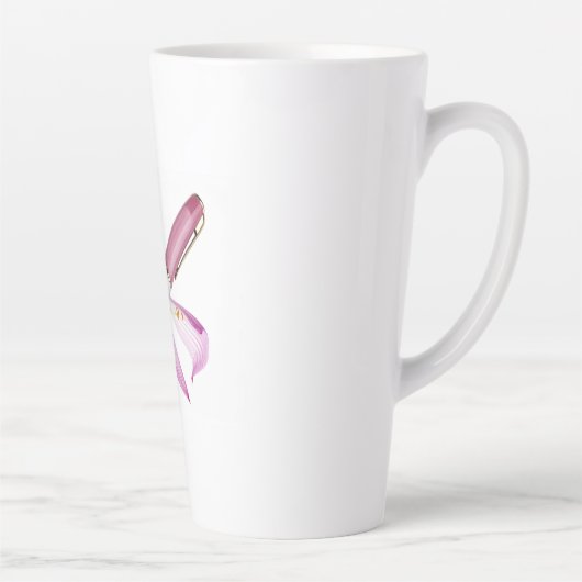 witte pen met roze lint latte mok (Rechts)
