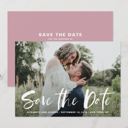 Witte penseel met de hand geletterde foto Save the Save The Date (Voorkant / Achterkant)