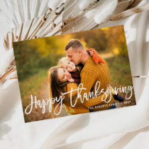 Witte penseel met de hand geschreven script Thanks Feestdagenkaart