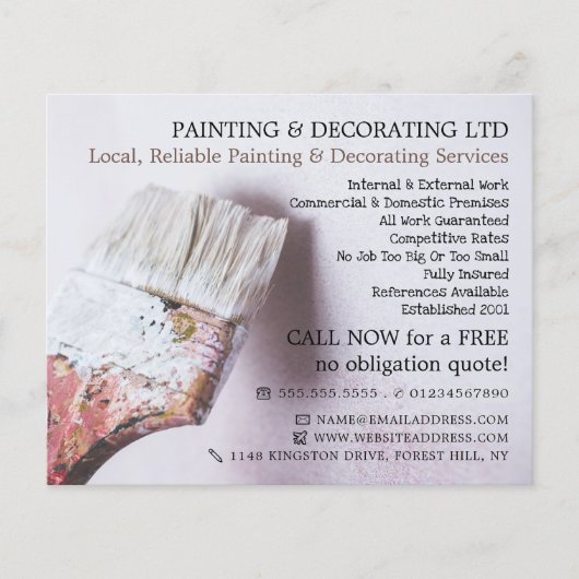 Witte penseel, schilder en decorator Adverteren Flyer (Voorkant)