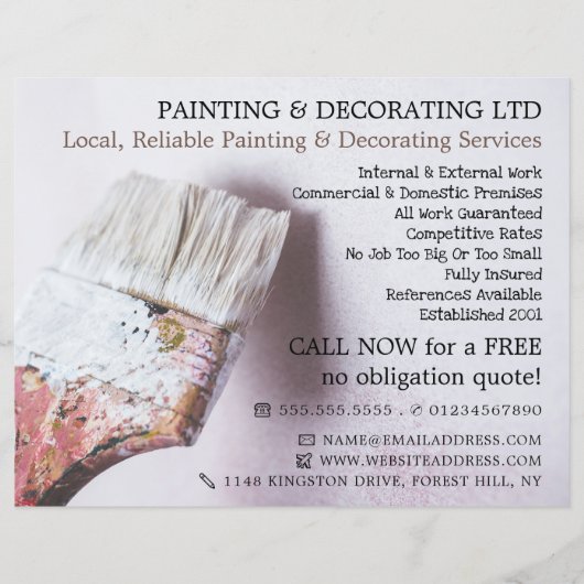 Witte penseel, schilder en decorator Adverteren Flyer (Voorkant)