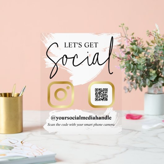 Witte penseelstreken Faux Gold Laten we sociaal wo Acryl Bord (Huwelijk)