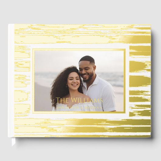 Witte Penseelstreken Folie bruiloft gastenboek str (Voorkant)