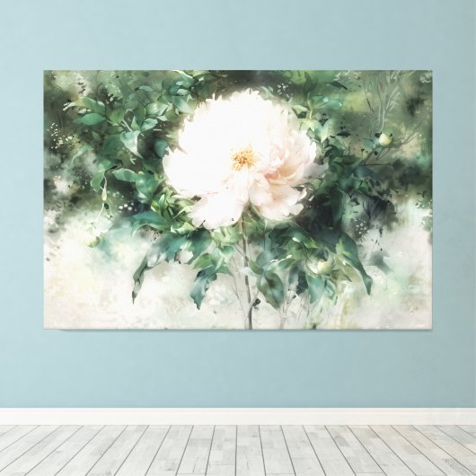 *~* Witte PEONY TV2 Kunst Uitgerekte Canvas Print (Insitu (Houten vloer))