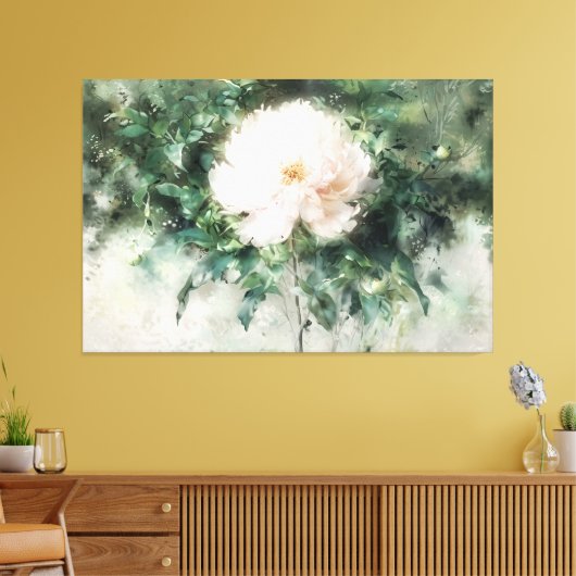 *~* Witte PEONY TV2 Kunst Uitgerekte Canvas Print (Insitu (Woonkamer))