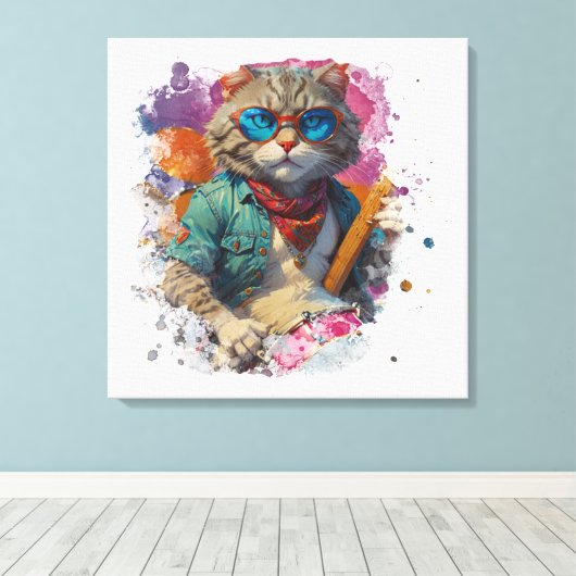 *~* Witte percussionist Cool Cat AP91 DRUMMER Canvas Afdruk (Insitu (Houten vloer))