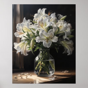Witte Peruaanse Lelie Bloemen Art Print Poster
