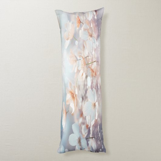 Witte Perzik Bloemen Body Kussen (Achterkant (Verticaal))
