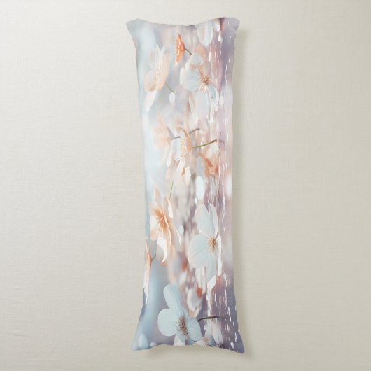 Witte Perzik Bloemen Body Kussen (Voorkant Verticaal)