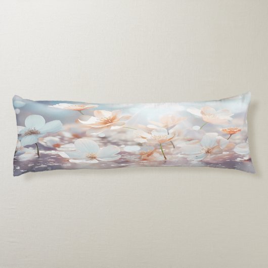 Witte Perzik Bloemen Body Kussen (Achterkant)