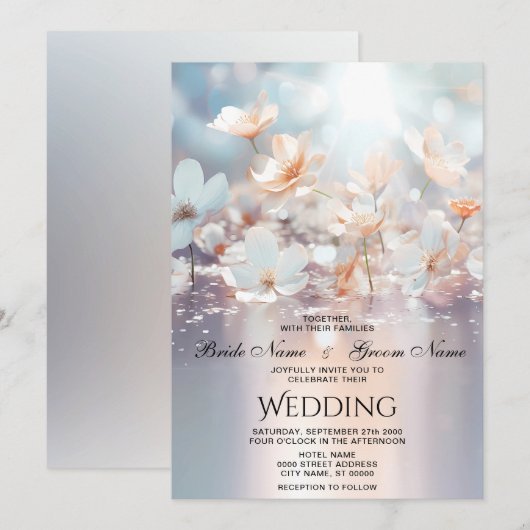Witte Perzik Bloemen Bruiloft Uitnodiging (Voorkant / Achterkant)
