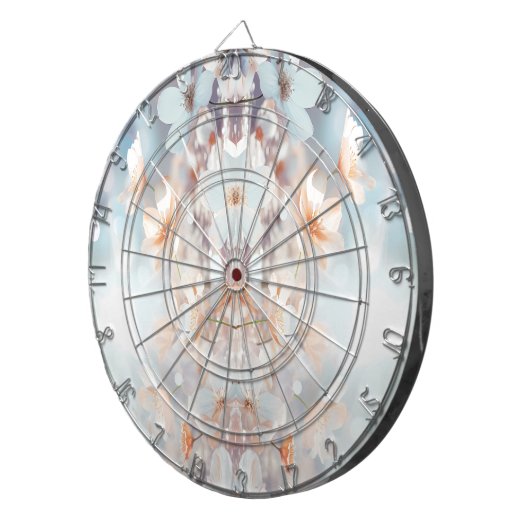 Witte perzik bloemen dartboard dartbord (Voorkant Rechts)