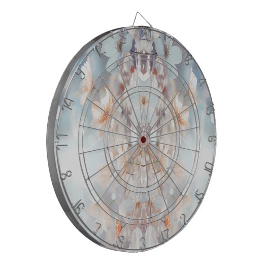 Witte perzik bloemen dartboard dartbord (Voorkant Links)