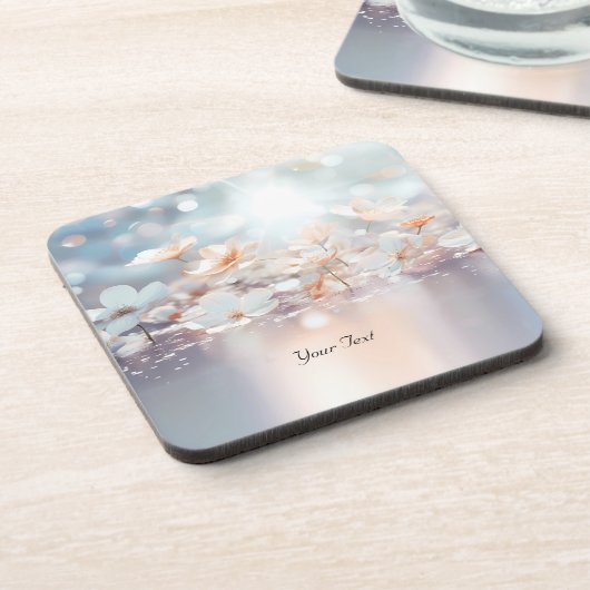 Witte Perzik Bloemen Hard Plastic Onderzetter (Linkerzijde)