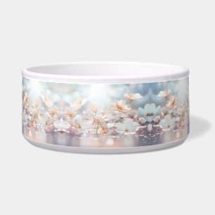 Witte Perzik Bloemen Keramische Pet Bowl Voerbakje