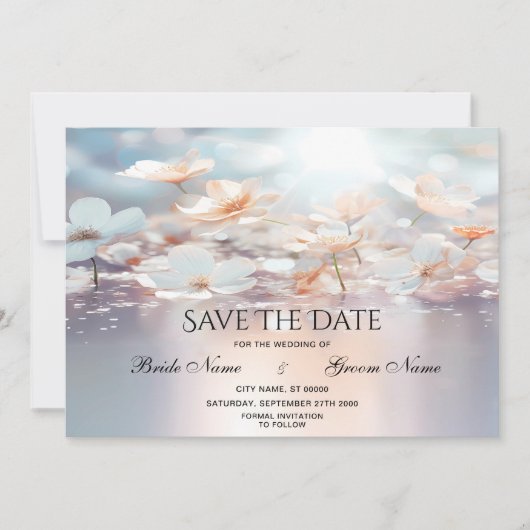 Witte perzik bloemen opslaan de datum save the date (Voorkant)