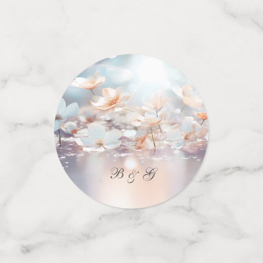 Witte Perzik Bloemen Tafel Confetti (Kleine voorkant)