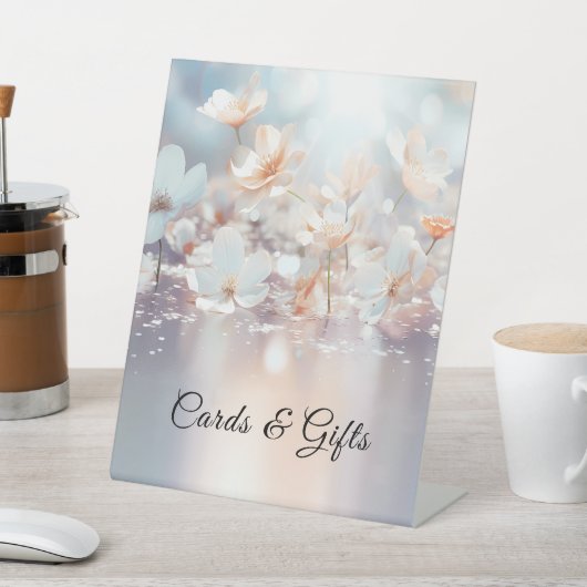 Witte Perzik Bloemen Tafelblad Tekens Reclamebord Met Voetstuk (Insitu)