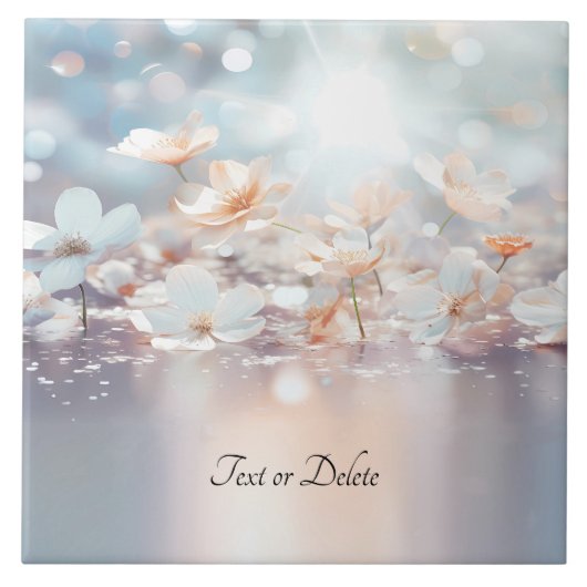 Witte perzik bloemige keramische Tegel Tegeltje (Voorkant)