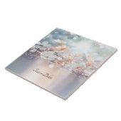 Witte perzik bloemige keramische Tegel Tegeltje (Zijkant)