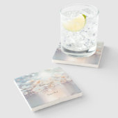 Witte Perzik Bloemstenen Onderzetter (Zijkant)