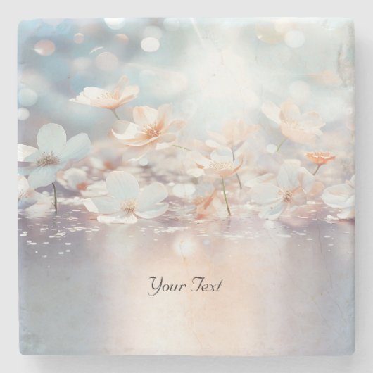 Witte Perzik Bloemstenen Onderzetter (Voorkant)