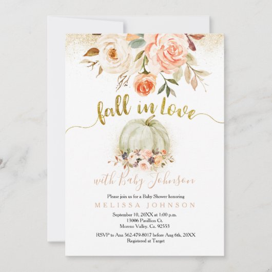 Witte perzik en gouden Herfst in liefde Baby showe Kaart (Voorkant)