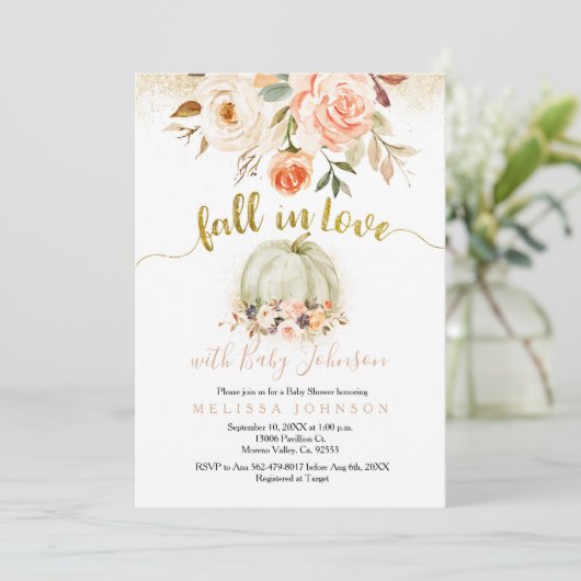 Witte perzik en gouden Herfst in liefde Baby showe Kaart (Staand voorkant)