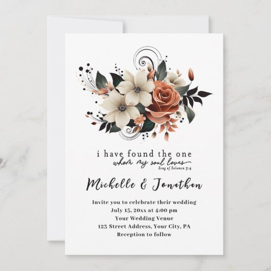 Witte Perzik Grijs Bloemen Bijbel Christelijk Brui Kaart (Voorkant)