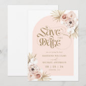 Witte Perzik Roze Bloem Uitnodigingen om de Datum  (Voorkant / Achterkant)