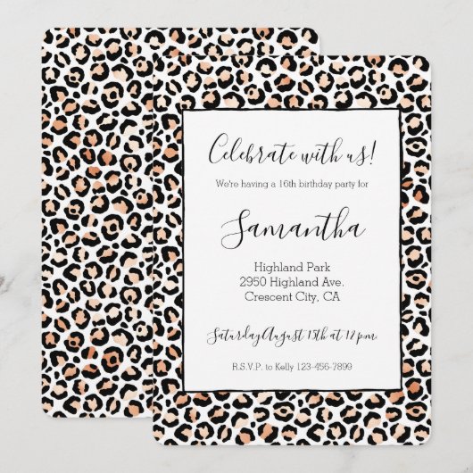 Witte Perzik Zwart Luipaardprint Kaart (Voorkant / Achterkant)