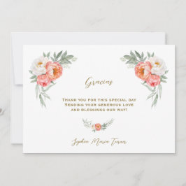 Witte perzikbloesems Spaanse Gracias Baby Shower   Bedankkaart