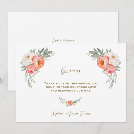 Witte perzikbloesems Spaanse Gracias Baby Shower   Bedankkaart (Voorkant / Achterkant)