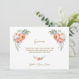 Witte perzikbloesems Spaanse Gracias Baby Shower   Bedankkaart
