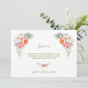 Witte perzikbloesems Spaanse Gracias Baby Shower Bedankkaart