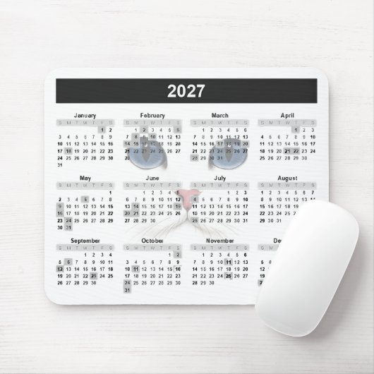 Witte Perzische 2027 Kalender Muismat (Met muis)