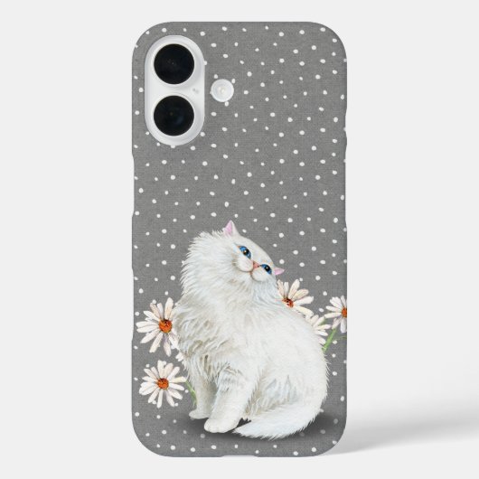 Witte Perzische kat en madeliefjes Case-Mate iPhone Case (Achterkant)