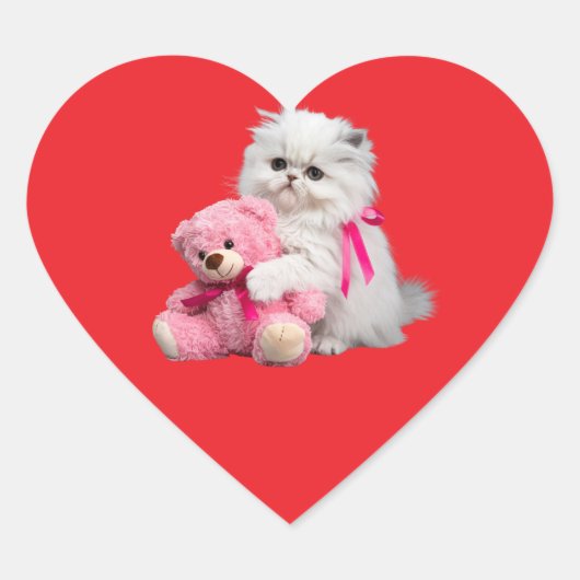 Witte Perzische Kat en Teddybeer Sticker Sheet (Voorkant)