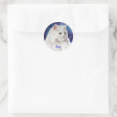 Witte Perzische Kat Gepersonaliseerde Naam Aangepa Ronde Sticker (Tas)