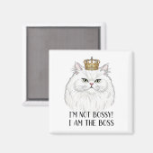 Witte Perzische Kat Grappig Bossy Quote Magneet (Voorkant / Achterkant)