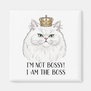 Witte Perzische Kat Grappig Bossy Quote Magneet