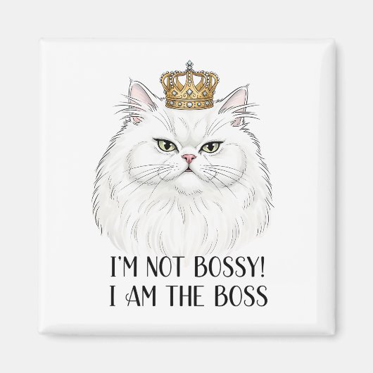 Witte Perzische Kat Grappig Bossy Quote Magneet (Voorkant)