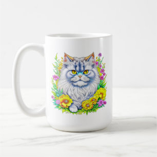 Witte Perzische Kat in Bloemen Gepersonaliseerd Koffiemok