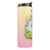 Witte Perzische Kat in Bloemen Gepersonaliseerd Thermosbeker (Gedraaid links)